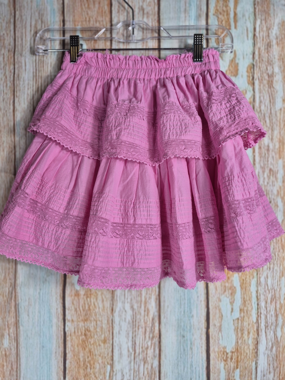 LoveShackFancy Hot Pink Tiered Ruffle Mini Skirt - Picture 3 of 5